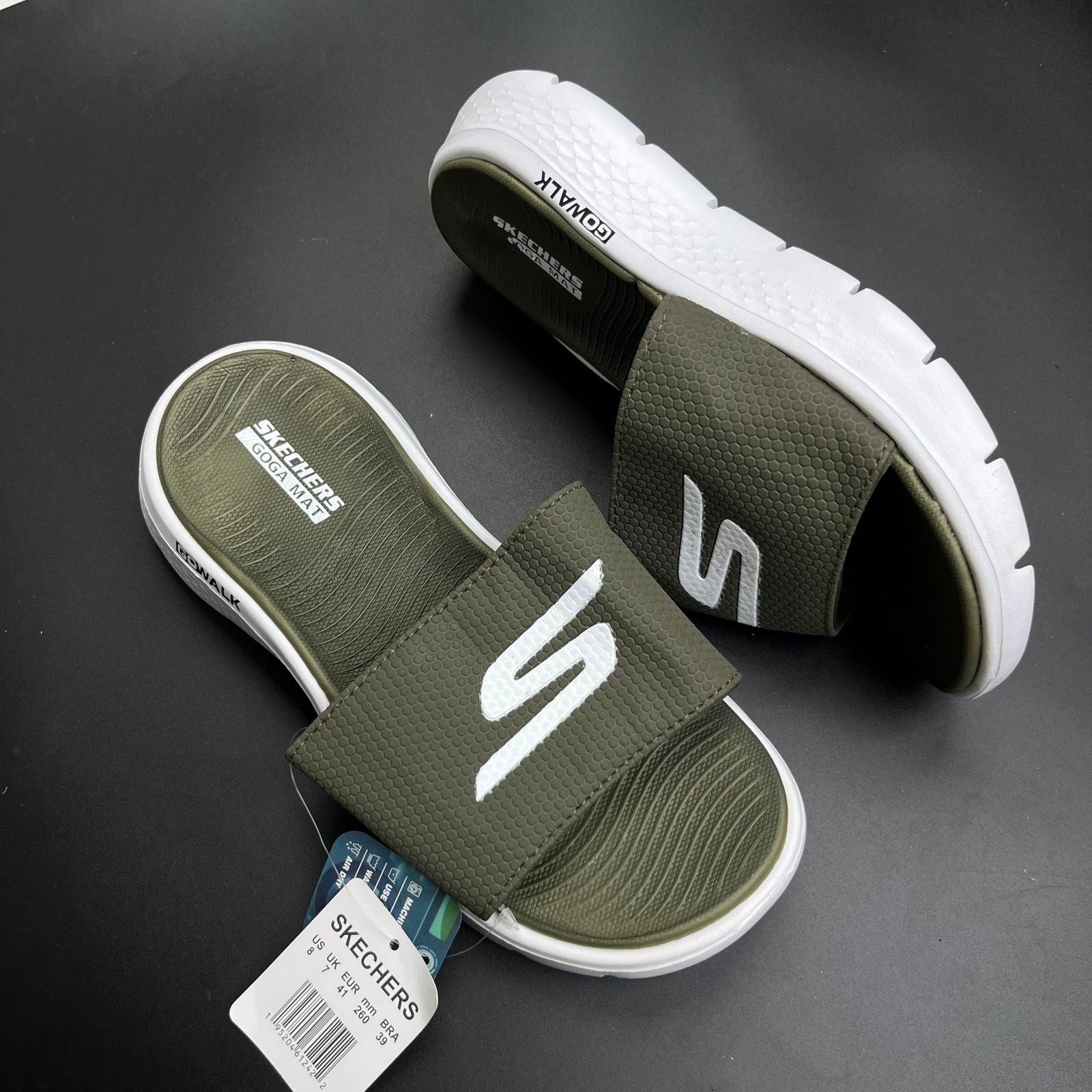 Sketchers Max Cushioning Slides (Green-White)